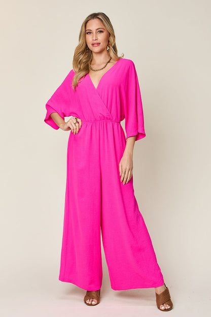 Surplice Wide Leg Jumpsuit with Pockets