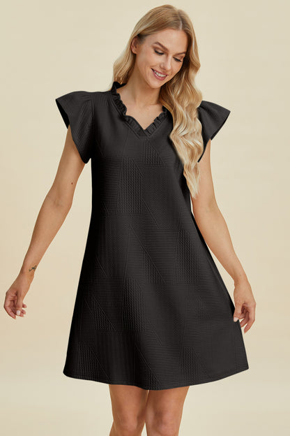 Ruffled V-Neck Cap Sleeve Dress