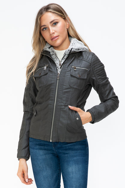 Removable Faux Layered Multi-Pocket Jacket (Charcoal)