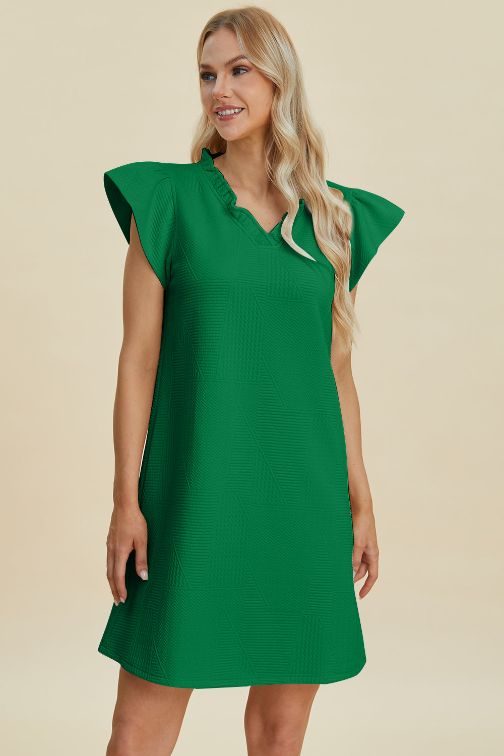 Ruffled V-Neck Cap Sleeve Dress