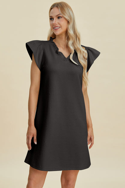 Ruffled V-Neck Cap Sleeve Dress