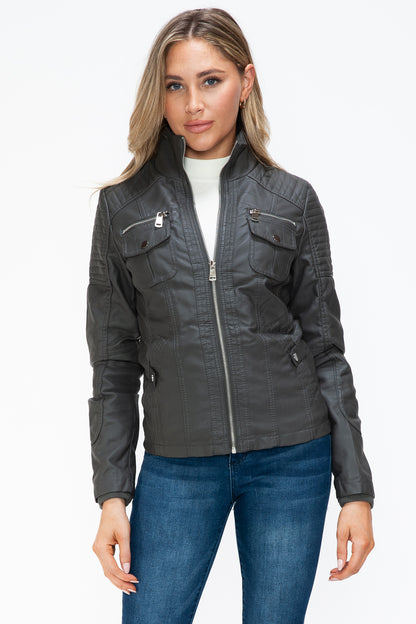 Removable Faux Layered Multi-Pocket Jacket (Charcoal)