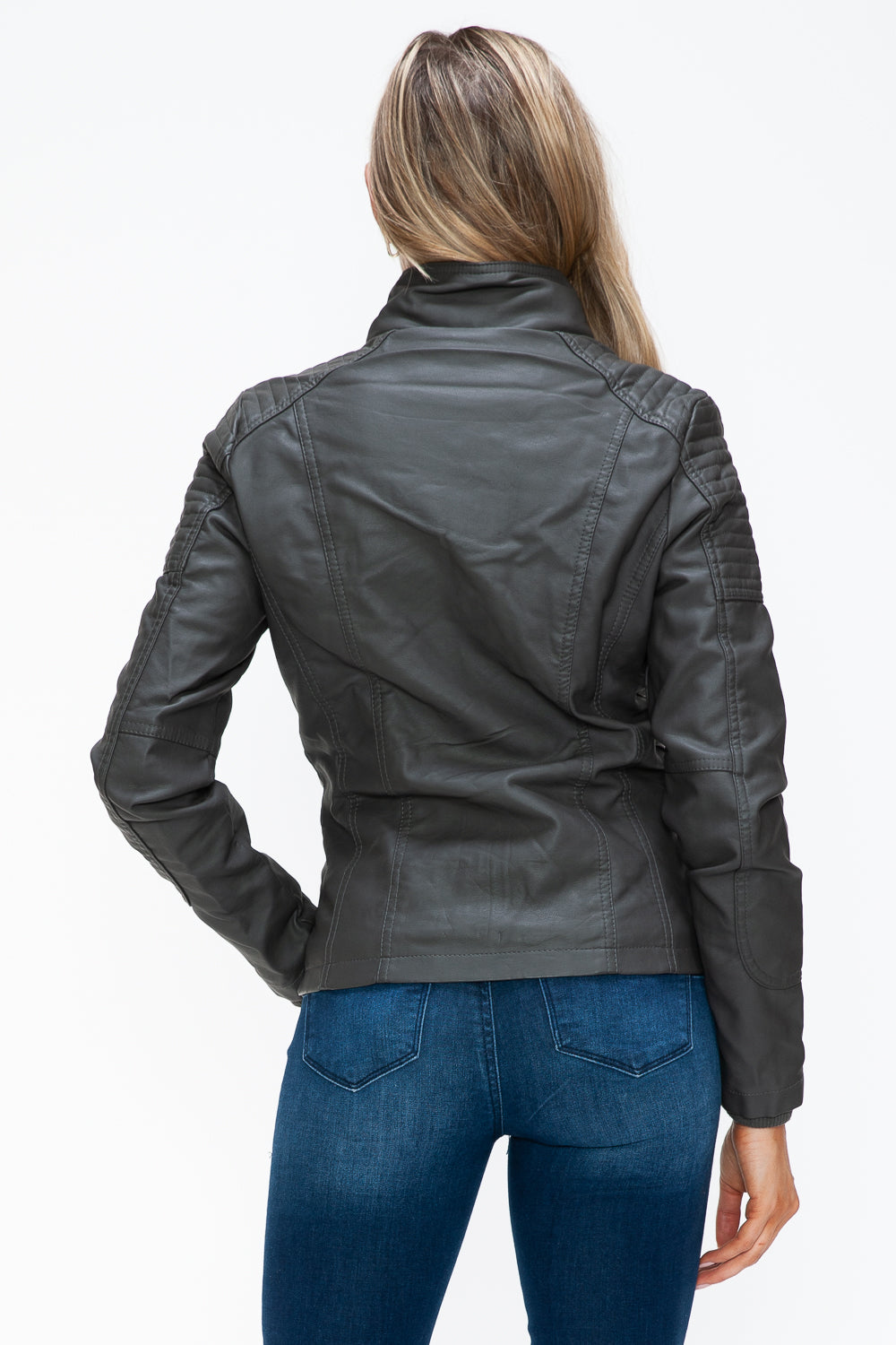 Removable Faux Layered Multi-Pocket Jacket (Charcoal)