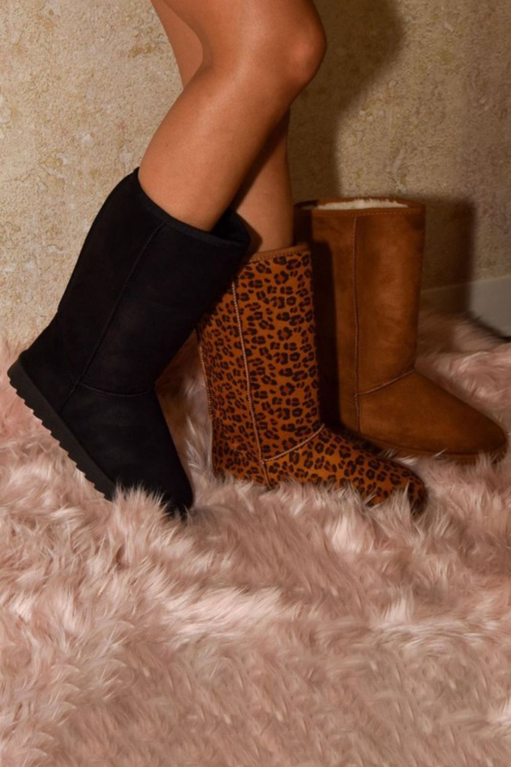 Leopard Suede Round Toe Boots