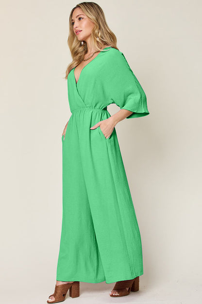 Surplice Wide Leg Jumpsuit with Pockets