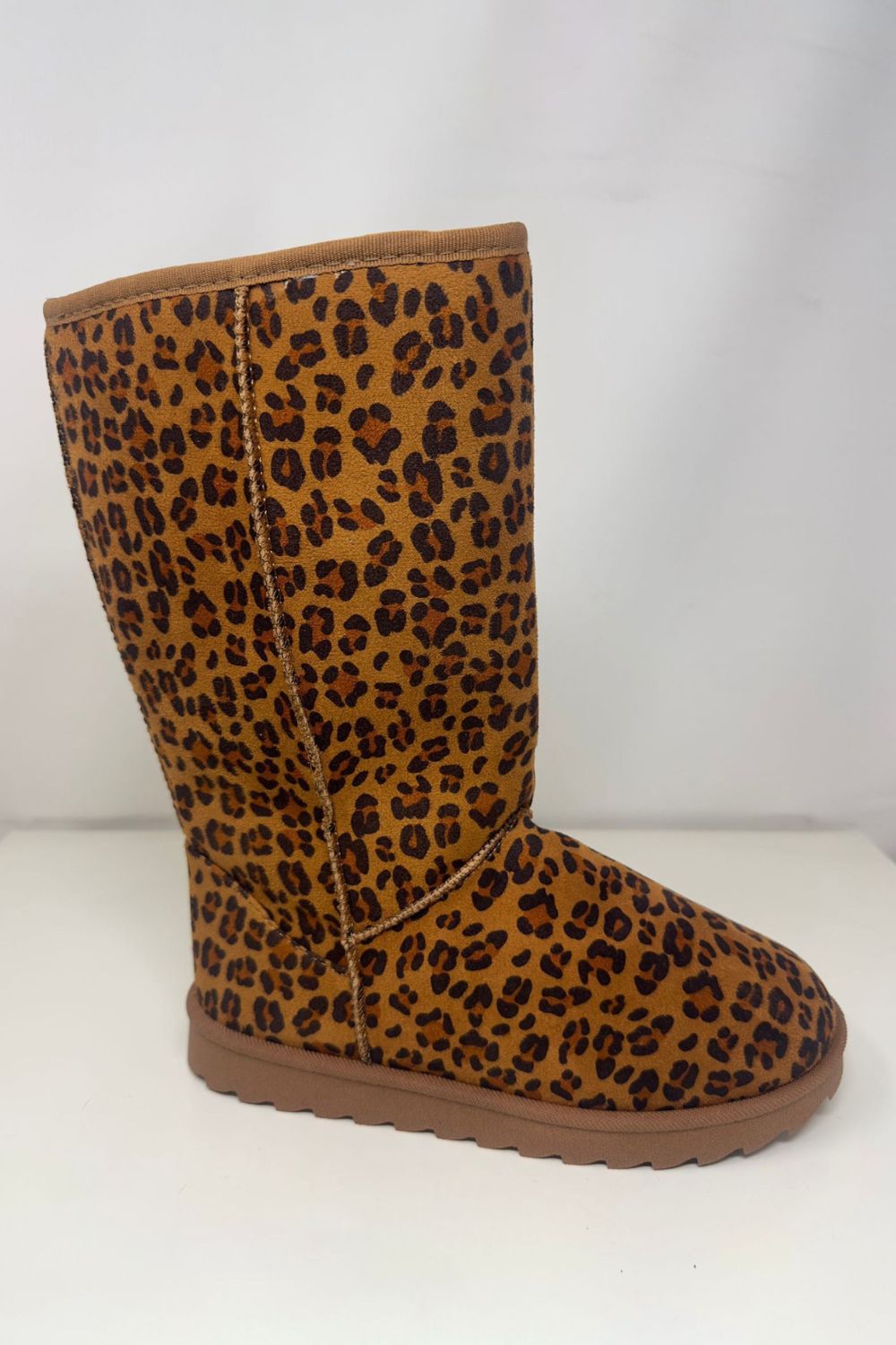 Leopard Suede Round Toe Boots