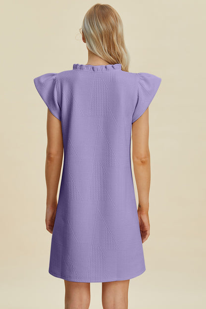 Ruffled V-Neck Cap Sleeve Dress