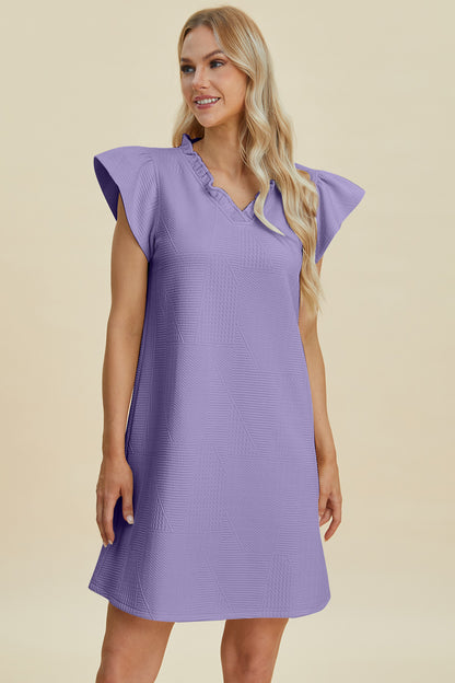 Ruffled V-Neck Cap Sleeve Dress