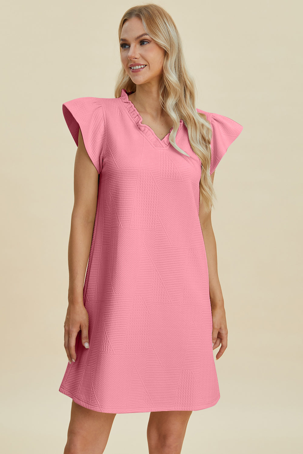 Ruffled V-Neck Cap Sleeve Dress