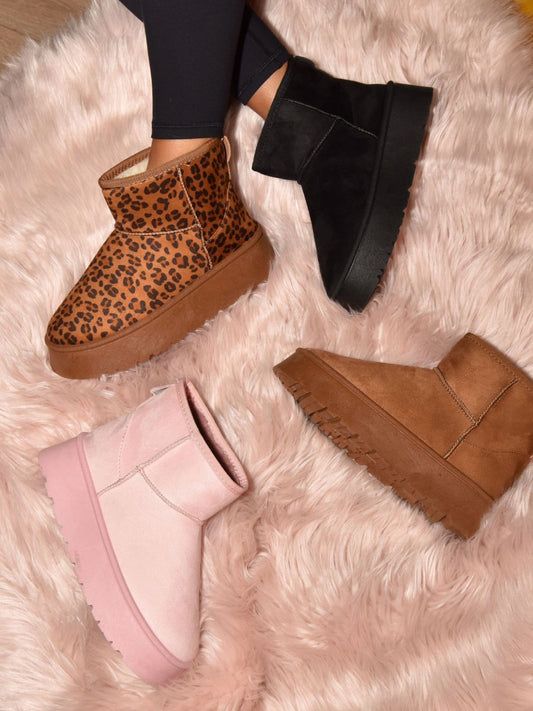 Thermal Furry Leopard Platform Booties