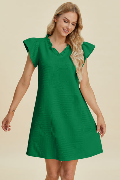 Ruffled V-Neck Cap Sleeve Dress