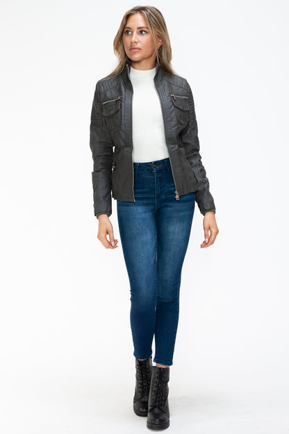 Removable Faux Layered Multi-Pocket Jacket (Charcoal)