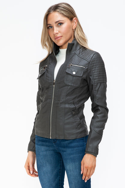 Removable Faux Layered Multi-Pocket Jacket (Charcoal)