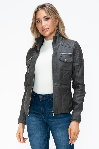 Removable Faux Layered Multi-Pocket Jacket (Charcoal)