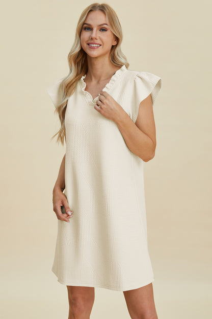 Ruffled V-Neck Cap Sleeve Dress