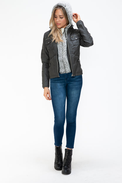 Removable Faux Layered Multi-Pocket Jacket (Charcoal)