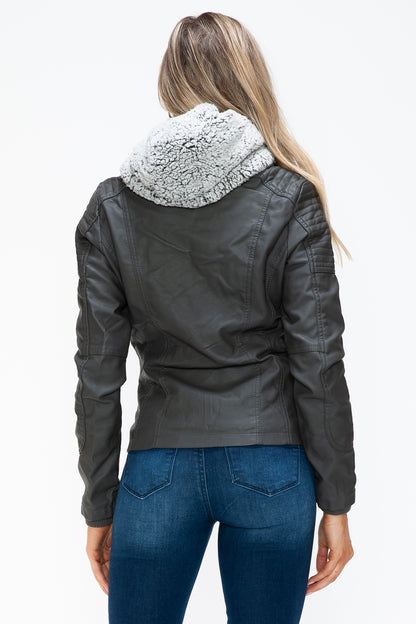 Removable Faux Layered Multi-Pocket Jacket (Charcoal)