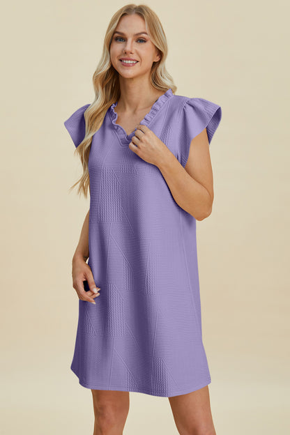 Ruffled V-Neck Cap Sleeve Dress