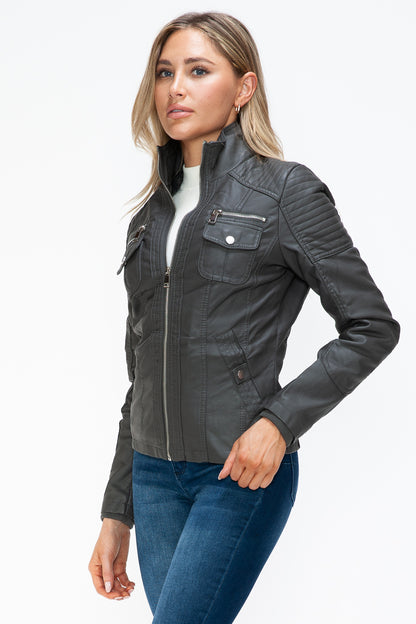 Removable Faux Layered Multi-Pocket Jacket (Charcoal)