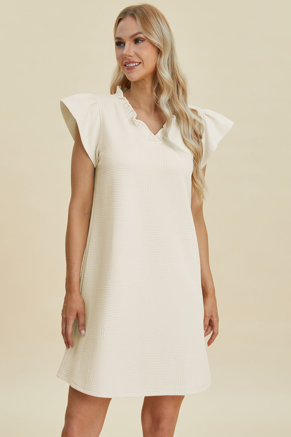 Ruffled V-Neck Cap Sleeve Dress