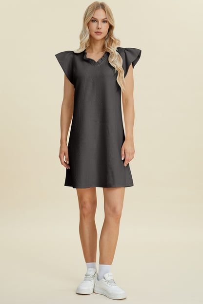 Ruffled V-Neck Cap Sleeve Dress