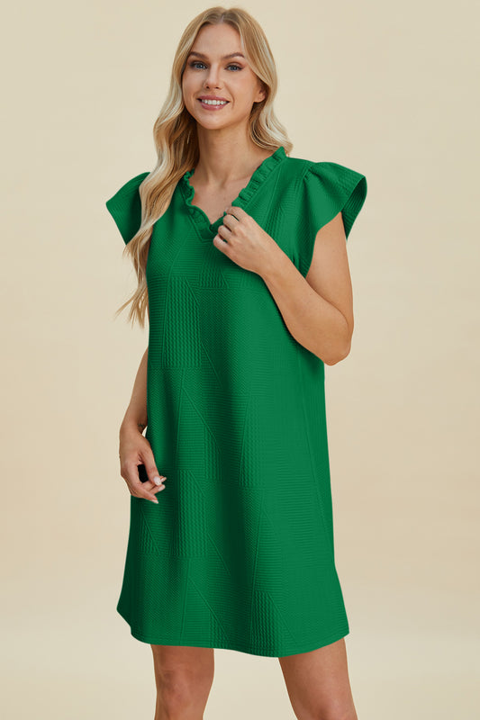 Ruffled V-Neck Cap Sleeve Dress