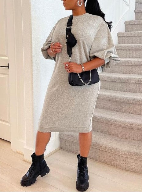 Round Neck Lantern Sleeve Bodycon Dress