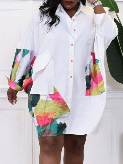 Mixed Print Shirt Dress